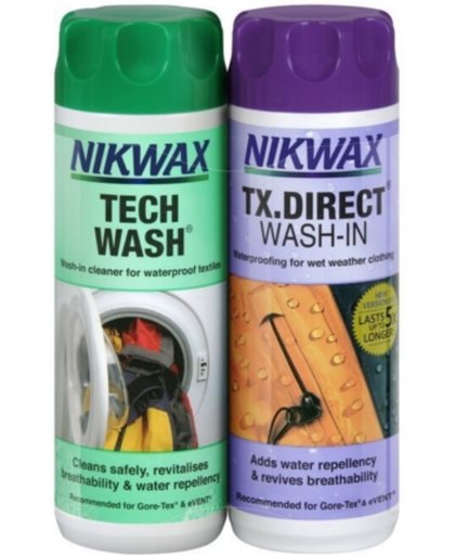 Nikwax Tech Wash en Nikwax TX.DIRECT wash-in voor waterafstotende textiel - 2 x 300 ml
