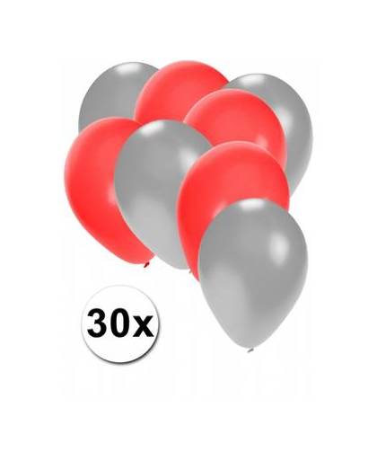 30x ballonnen zilver en rood