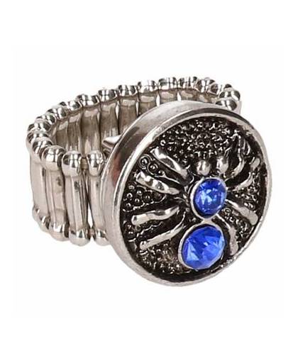 Zilveren heksen ring blauw voor volwassenen