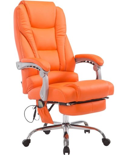 Clp Bureaustoel PACIFIC met massagefunctie, Directiestoel, Max. Draagvermogen 150 kg, Relax fauteuil met voetsteun, in hoogte verstelbaar 47 - 56 cm, bekleding van kunstleer - oranje