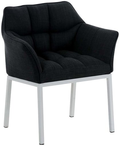 Clp Lounge stoel OCTAVIA - gepolsterde stoel met armsteun, stof - donkergrijs, onderstel : matwit metaal