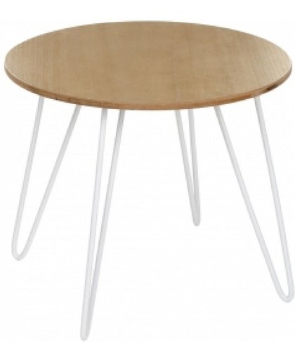 Ronde bijzettafel/ salontafel- houtenblad met witte metalen poten L48xB48xH40 cm
