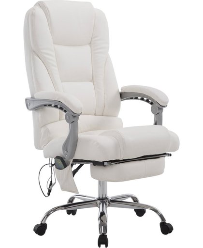 Clp Bureaustoel PACIFIC met massagefunctie, Directiestoel, Max. Draagvermogen 150 kg, Relax fauteuil met voetsteun, in hoogte verstelbaar 47 - 56 cm, bekleding van kunstleer - wit