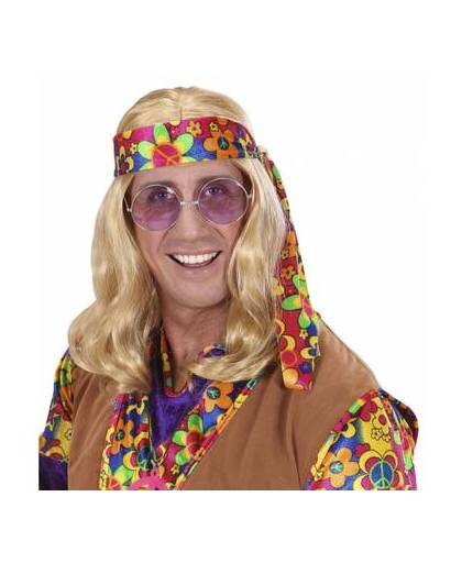 Hippie pruik met lang blond haar