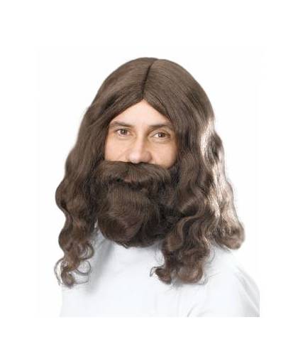 Bruine jezus pruik en baard