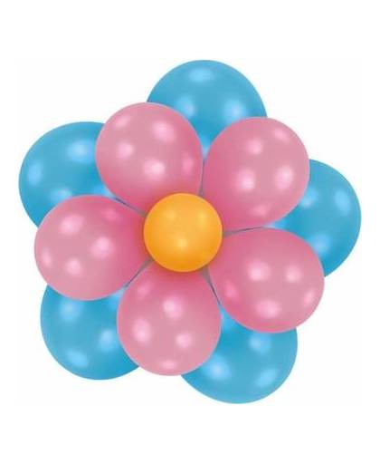 Setje bloem ballonnen blauw/roze