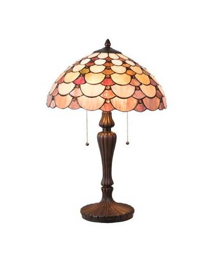 Clayre & eef tafellamp tiffany ø 40x60 cm e27/max. 2x60 watt - bruin, roze - ijzer, glas, kunststof