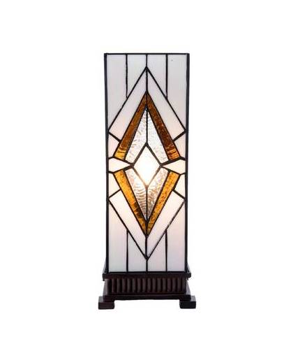 Clayre & eef tafellamp tiffany 17x17x44 cm / e27/max.1x 40 watt - bruin, wit - ijzer, glas, kunststof