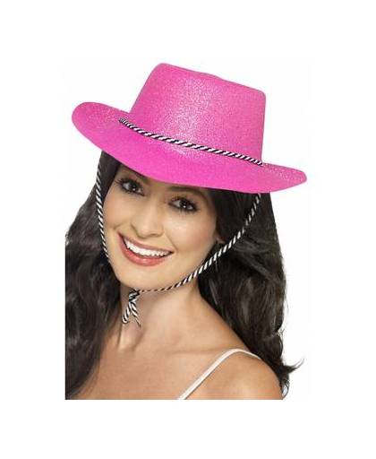 Roze glitter cowboy hoed