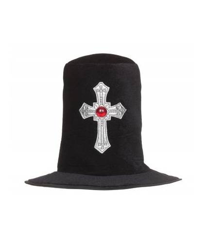 Hoge hoed met zilver kruis voor volwassenen