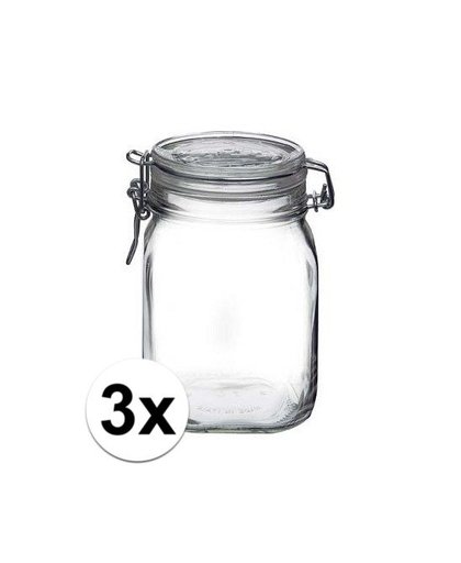 3x stuks Glazen weckpotten/inmaakpotten 1 Liter Transparant