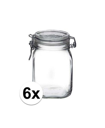 6x stuks Glazen weckpotten/inmaakpotten 1 Liter Transparant
