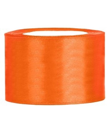 Oranje  Lint, Satijn Lint 50 mm ( 5 cm.) Kwaliteit EZ. 25 Meter per Rol
