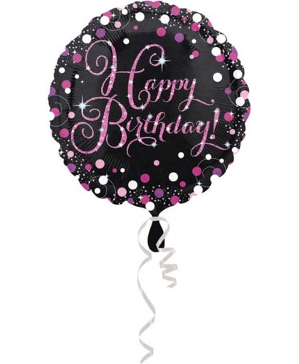 “Pink Celebration – HBD” Foil Balloon, round, S55, packed, 43 cm