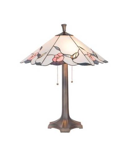 Clayre & eef tafellamp tiffanyø 53x65 cm / 2x e27/60w - roze, ivory, multi colour - ijzer, glas