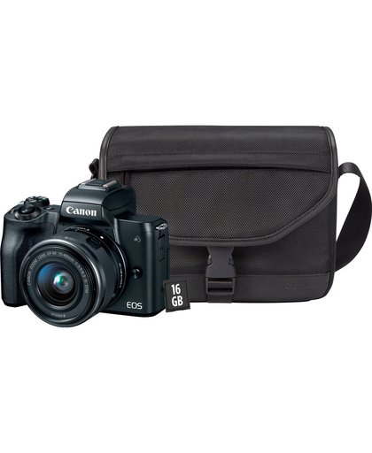 Starterskit - Canon EOS M50 Zwart + 15-45mm IS STM + tas + geheugenkaart + doekje