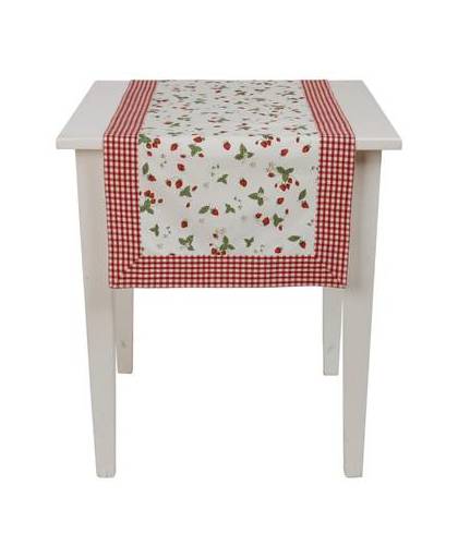 Clayre & eef tafelloper 50x140 cm - wit, rood - katoen, 100% katoen