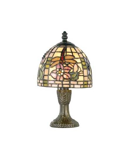 Clayre & eef tiffany tafellampje uit de flowerbed serie - bruin, roze, ivory, multi colour - ijzer, glas