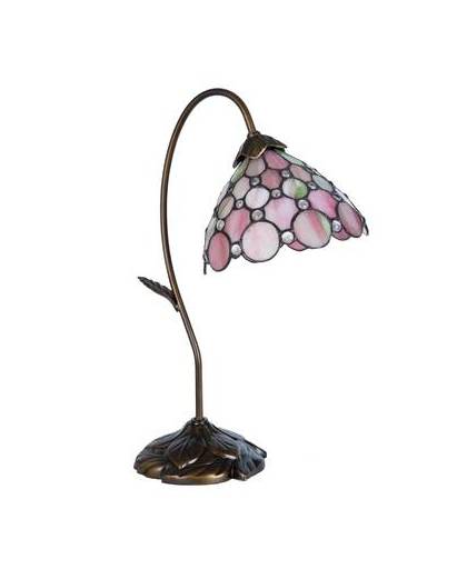 Clayre & eef tafellamp met tiffanykap compleet 30x17x48 cm 1x e27 max 60w - bruin, roze, multi colour - ijzer, glas