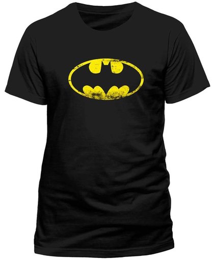 Batman - Distressed Logo heren unisex T-shirt zwart - M - Superhelden merchandise strips