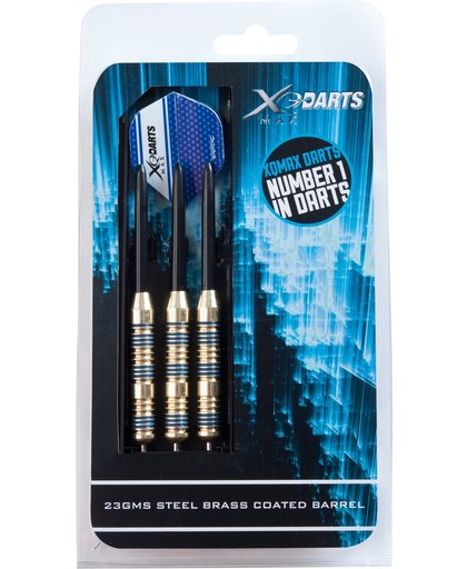 XQ-Max Dartset - 23 gram - steel brass coated - blauw - inclusief dartcase
