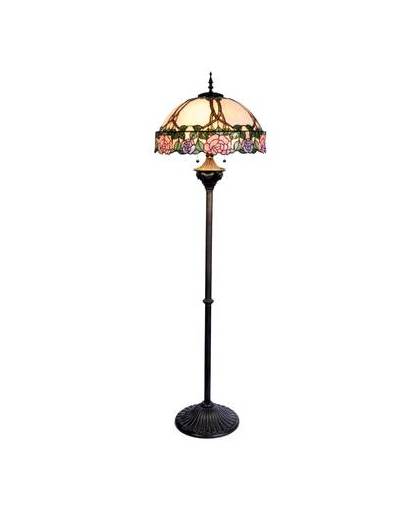 Clayre & eef vloerlamp met tiffany kap compleet 164 x ø 50 cm - roze, zwart, ivory, multi colour - ijzer, glas