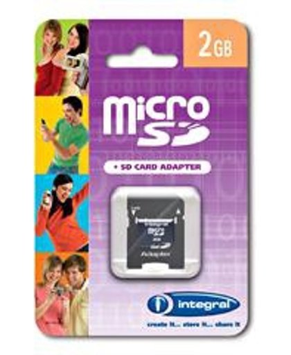 Integral 2GB MicroSD + SD Adapter 2GB MicroSD flashgeheugen