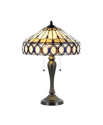 Clayre & eef tafellamp tiffany compleet 58 x ø 40 cm - bruin, geel, ivory, multi colour - ijzer, glas