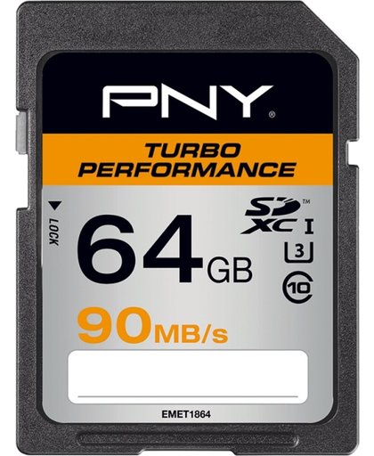 PNY SDXC 64GB Turbo Performance 64GB SDXC UHS-I Klasse 10 flashgeheugen