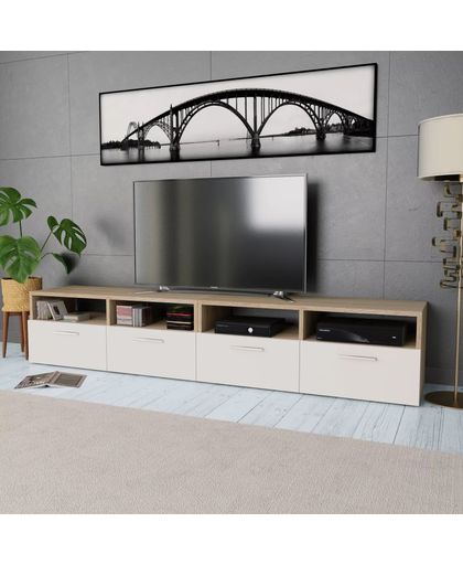 Tv-meubels 95x35x36 cm spaanplaat eikenkleurig en wit 2 st