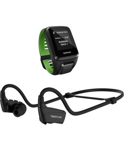 TomTom Runner 3 Cardio + Music + Headphones sport horloge Zwart, Groen 144 x 168 Pixels Bluetooth