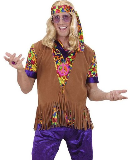 Vegaoo Bruin hippie vest met franjes en hoofdband voor mannen  One Size