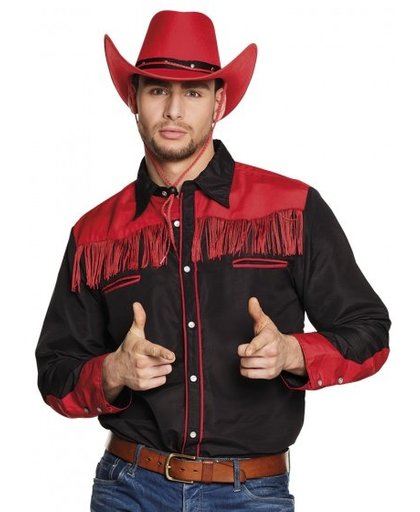 Vegaoo Zwarte en rode cowboy blouse met franjes voor volwassenen XL