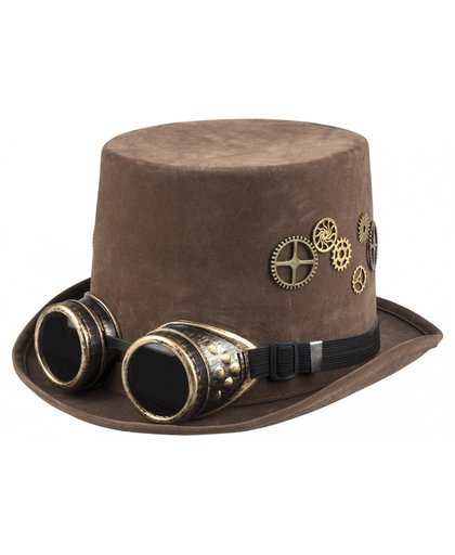 Vegaoo Bruine Steampunk hoge hoed met tandwielen voor volwassenen One Size