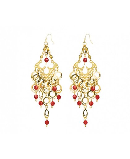 Vegaoo Rood met gouden Orientaalse oorbellen voor dames One Size