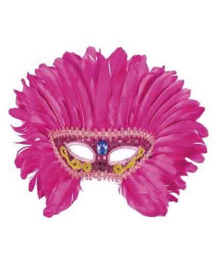 Vegaoo Venetiaans masker met roze veren voor vrouwen One Size