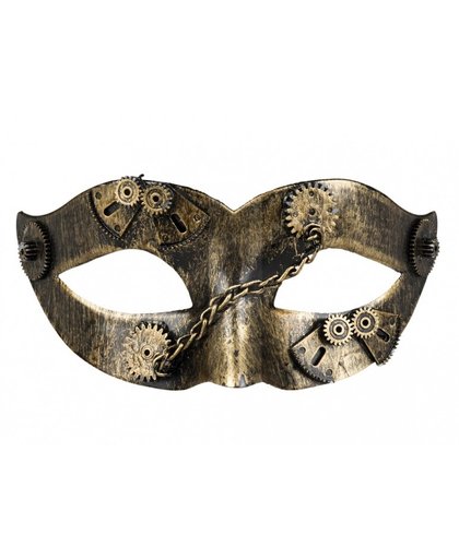 Vegaoo Steampunk masker met goudkleurige tandwielen voor vrouwen One Size