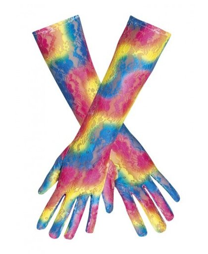 Vegaoo Veelkleurige lange kanten handschoenen voor vrouwen One Size