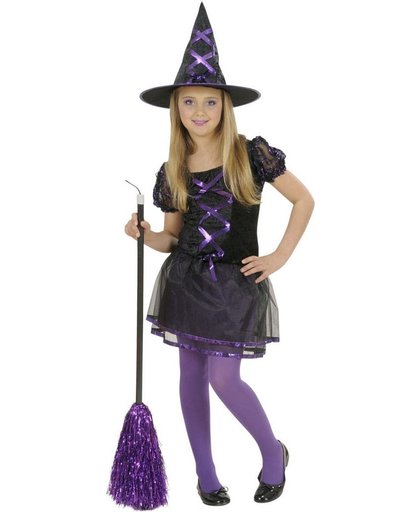 Vegaoo Halloween heksen kostuum meisjes zwart en paars 110/122 (5-7 jaar)