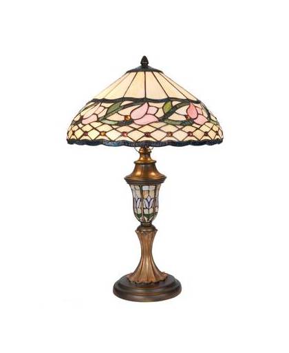 Clayre & eef tafellamp tiffany compleet ø 40x60 cm 2x e27 / max 60w - groen, roze, brons, multi colour - ijzer, glas