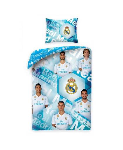 Real Madrid dekbedovertrek Team Real - Ice Blauw - 1-Persoons 140x200 cm