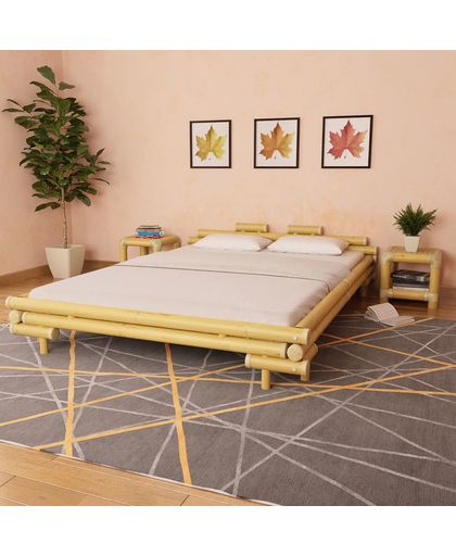 vidaXL Bamboo Bed with 2 Bedside Tables Natural 160x200 cm