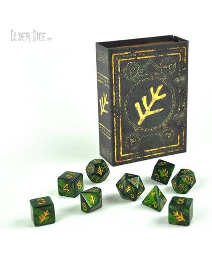 Elder Dice Polyhedral Green Lovecraft Elder Sign Dice Set