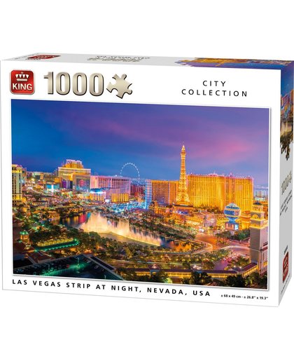 King Puzzel 1000 Stukjes (68 x 49 cm) - Las Vegas Strip - Legpuzzel Steden - Volwassenen