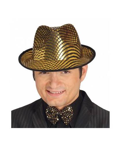 Glimmende gouden gangster hoed voor heren