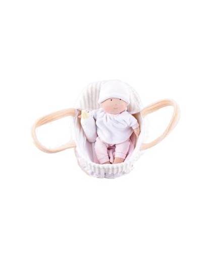 Bonikka knuffelpop in draagwieg wit/roze 23 cm