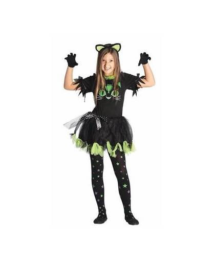 Zwarte poes/kat kostuum voor meisjes - carnavalskleding 7-9 jaar (122-134)