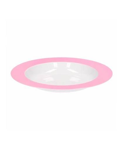 Bord diep melamine wit met roze rand 21 cm