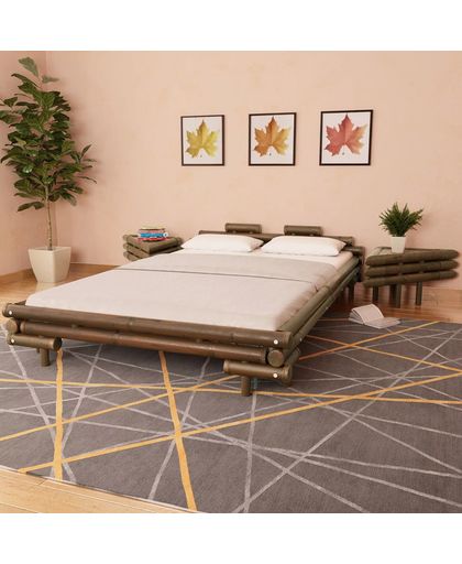 vidaXL Bed met 2 nachtkastjes bamboe donkerbruin 140x200 cm