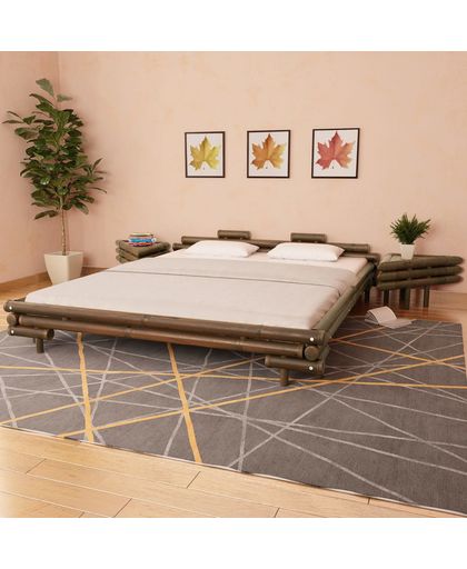 vidaXL Bed met 2 nachtkastjes bamboe donkerbruin 180x200 cm